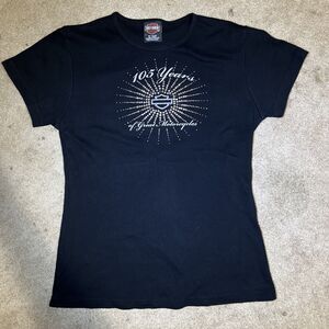 Harley Davidson Womens Top Tee Black Embelished 105 Years Iowa Sz XL